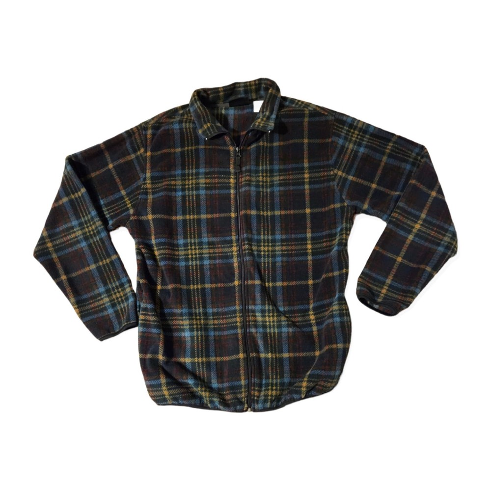 Woodlake Fleece Jacket Full Zip Blue Brown Gold Plaid Mens Large Tall